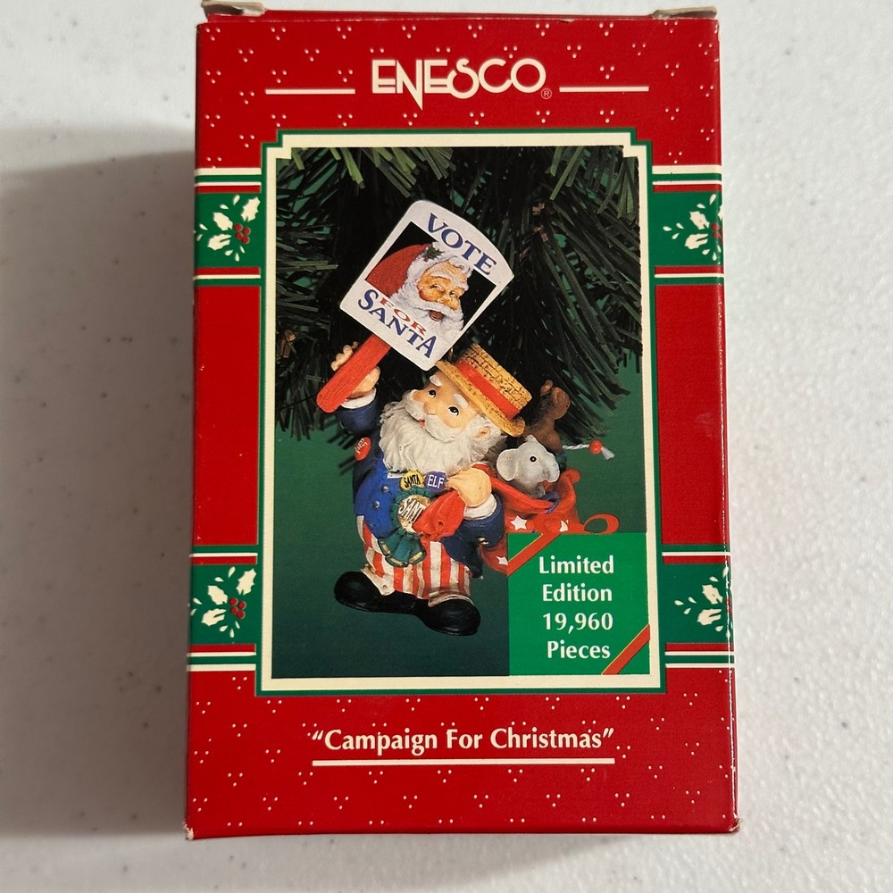 Enesco Campaign For Christmas Santa Ornament Patriotic Americana VTG 1996 Box